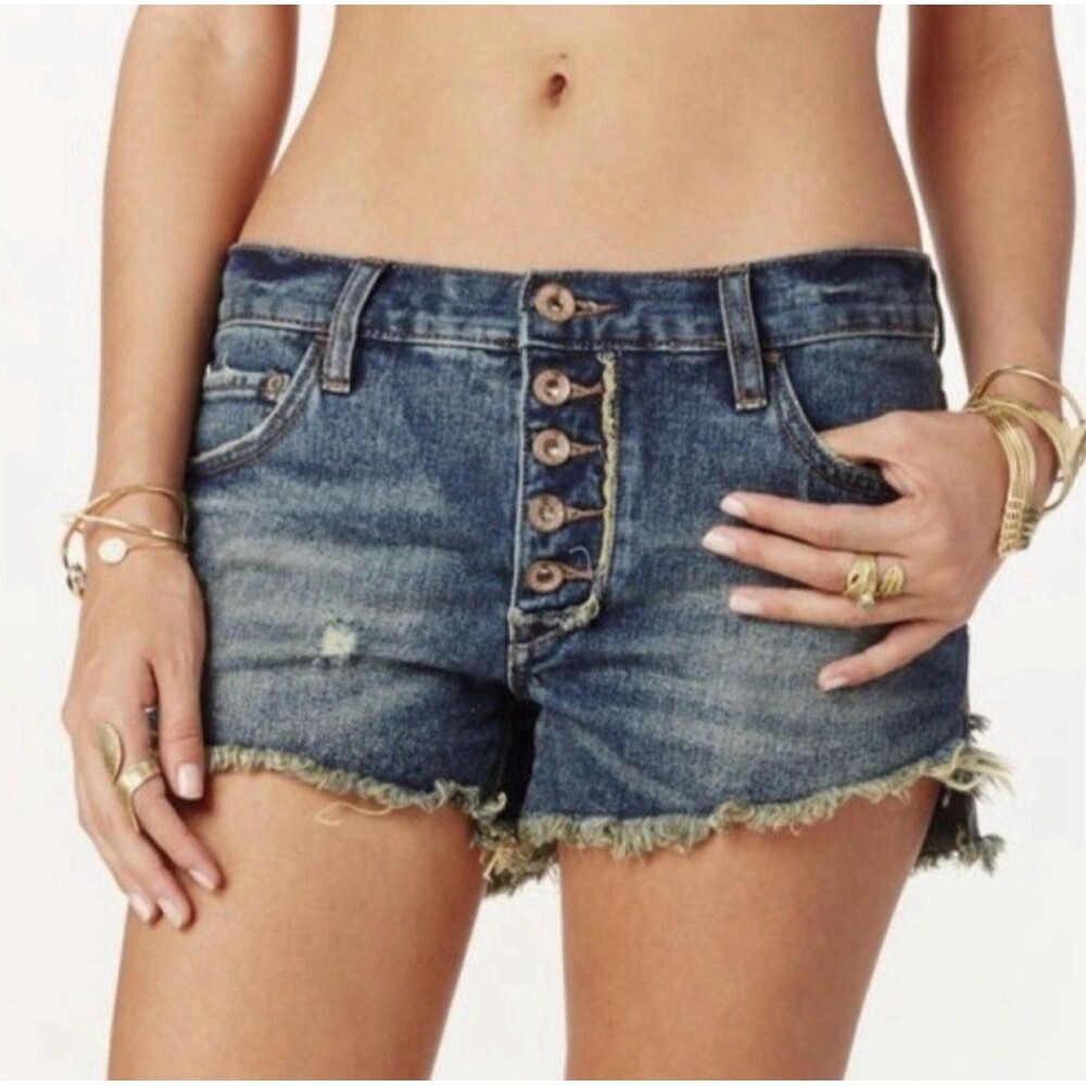 Free People Womens Runaway Button Fly Denim Cut Off Shorts Dark Wash W31